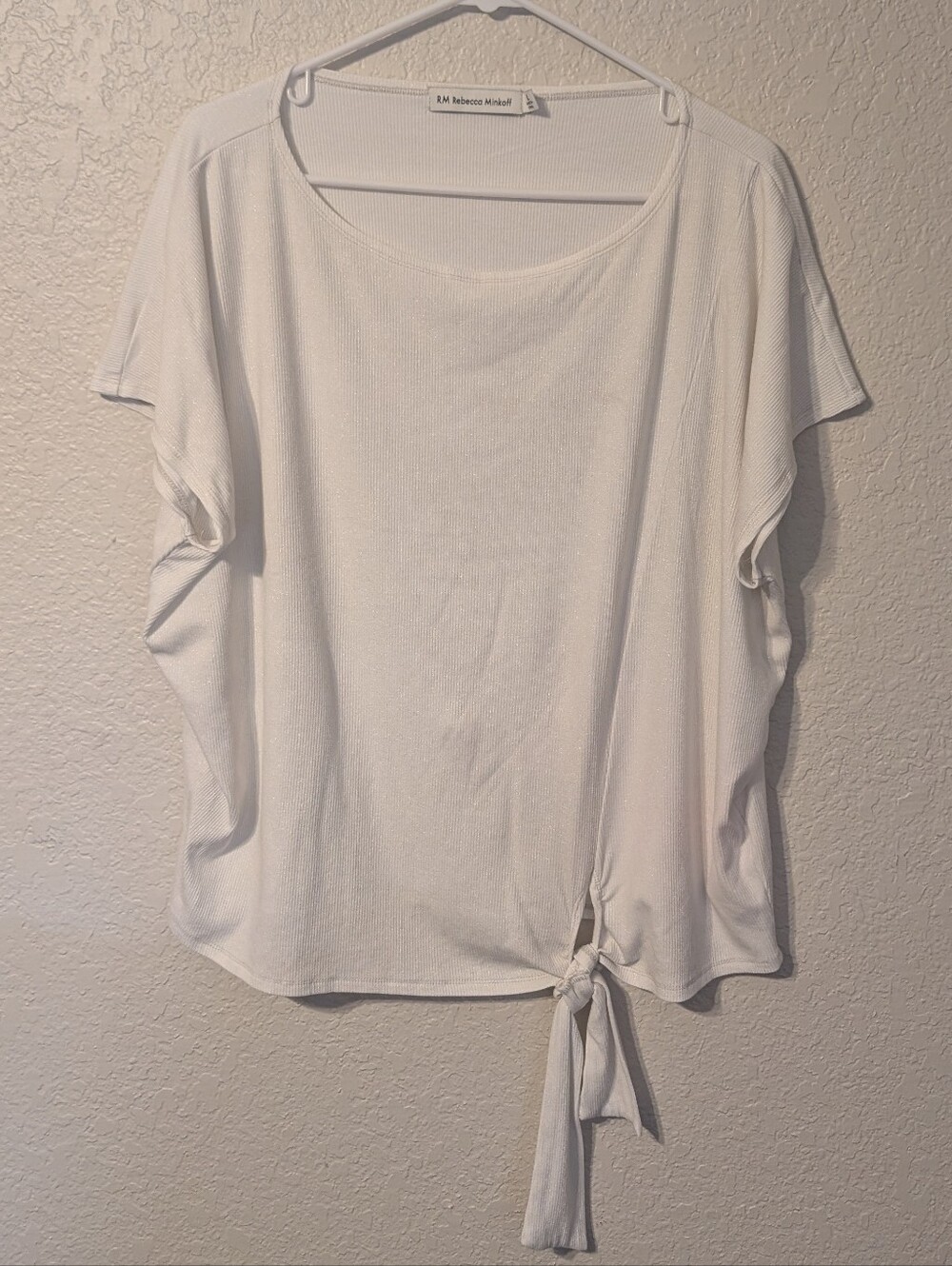 Rebecca Minkoff White & Good Tie-Front Flutter Sleeve Blouse, Size XL
